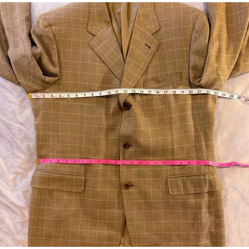 Canali Proposta Blazer 44R Olive Tan Windowpane Silk Linen Wool Sport Coat Italy